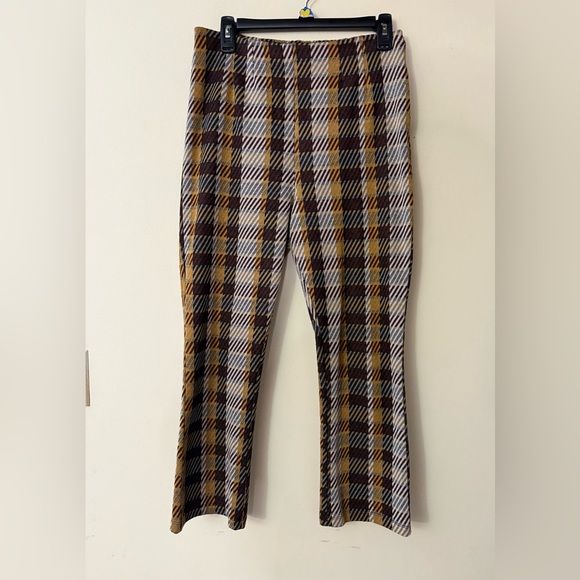 Free People Clean Crop Flare Pants, brown/mustard/cream plaid color, size 10 - Picture 2 of 6